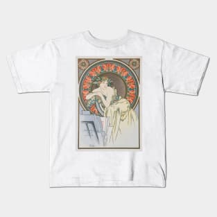 Mucha, Red Hibiscus Kids T-Shirt